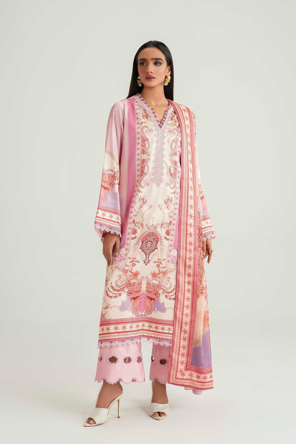 Akbar Aslam | Silk Pret | Blush - Luxury Dress - available at Maria Faisal in UK and USA.