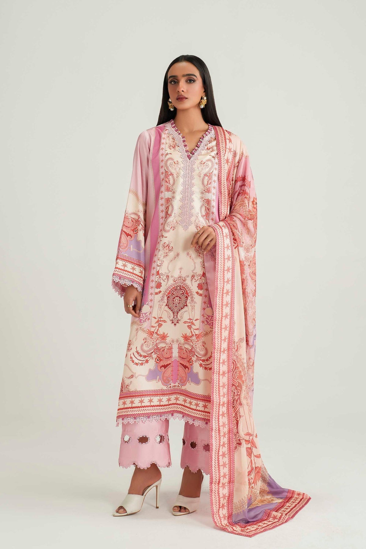 Akbar Aslam | Silk Pret | Blush - Luxury Dress - available at Maria Faisal in UK and USA.