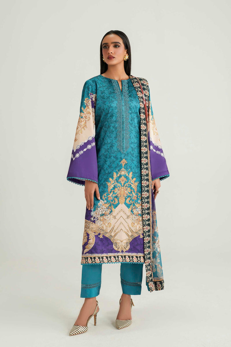 Akbar Aslam | Silk Pret | Azure - Luxury Dress - available at Maria Faisal in UK and USA.