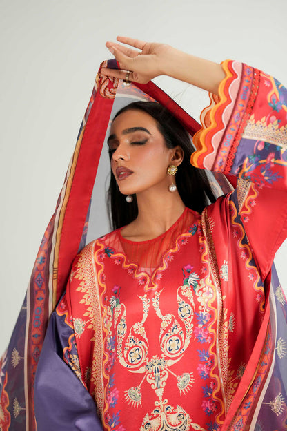 Akbar Aslam | Silk Pret | Coral - Luxury Dress - available at Maria Faisal in UK and USA.