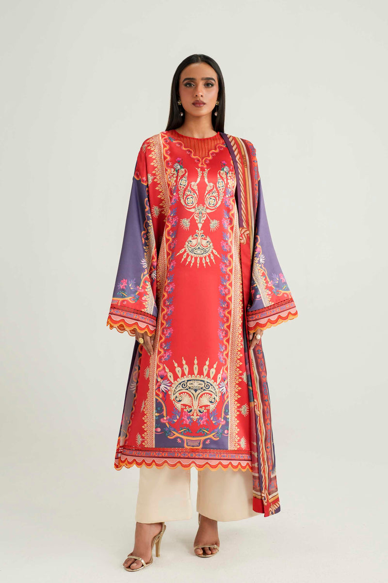 Akbar Aslam | Silk Pret | Coral - Luxury Dress - available at Maria Faisal in UK and USA.