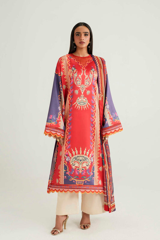 Akbar Aslam | Silk Pret | Coral - Luxury Dress - available at Maria Faisal in UK and USA.
