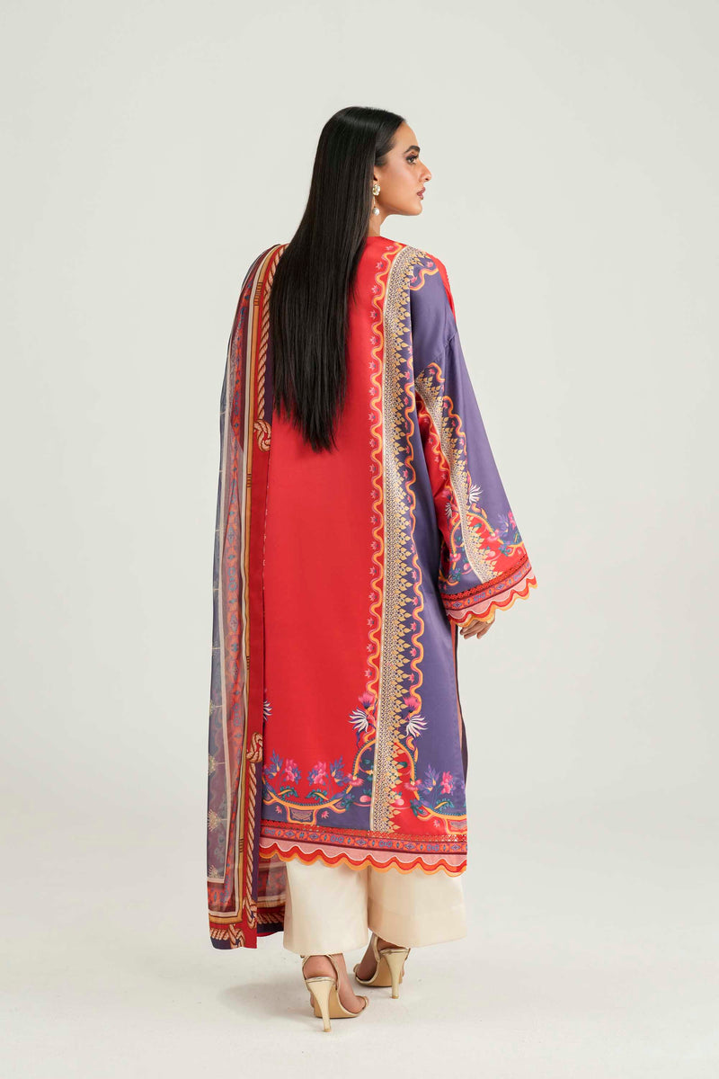 Akbar Aslam | Silk Pret | Coral - Luxury Dress - available at Maria Faisal in UK and USA.