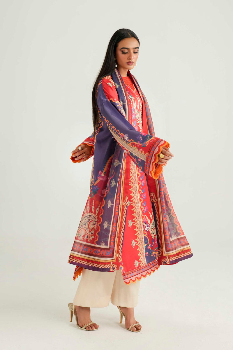 Akbar Aslam | Silk Pret | Coral - Luxury Dress - available at Maria Faisal in UK and USA.