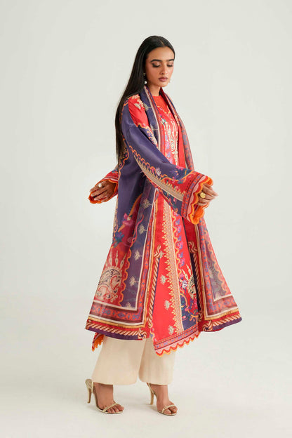 Akbar Aslam | Silk Pret | Coral - Luxury Dress - available at Maria Faisal in UK and USA.