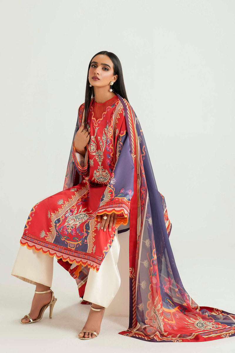 Akbar Aslam | Silk Pret | Coral - Luxury Dress - available at Maria Faisal in UK and USA.