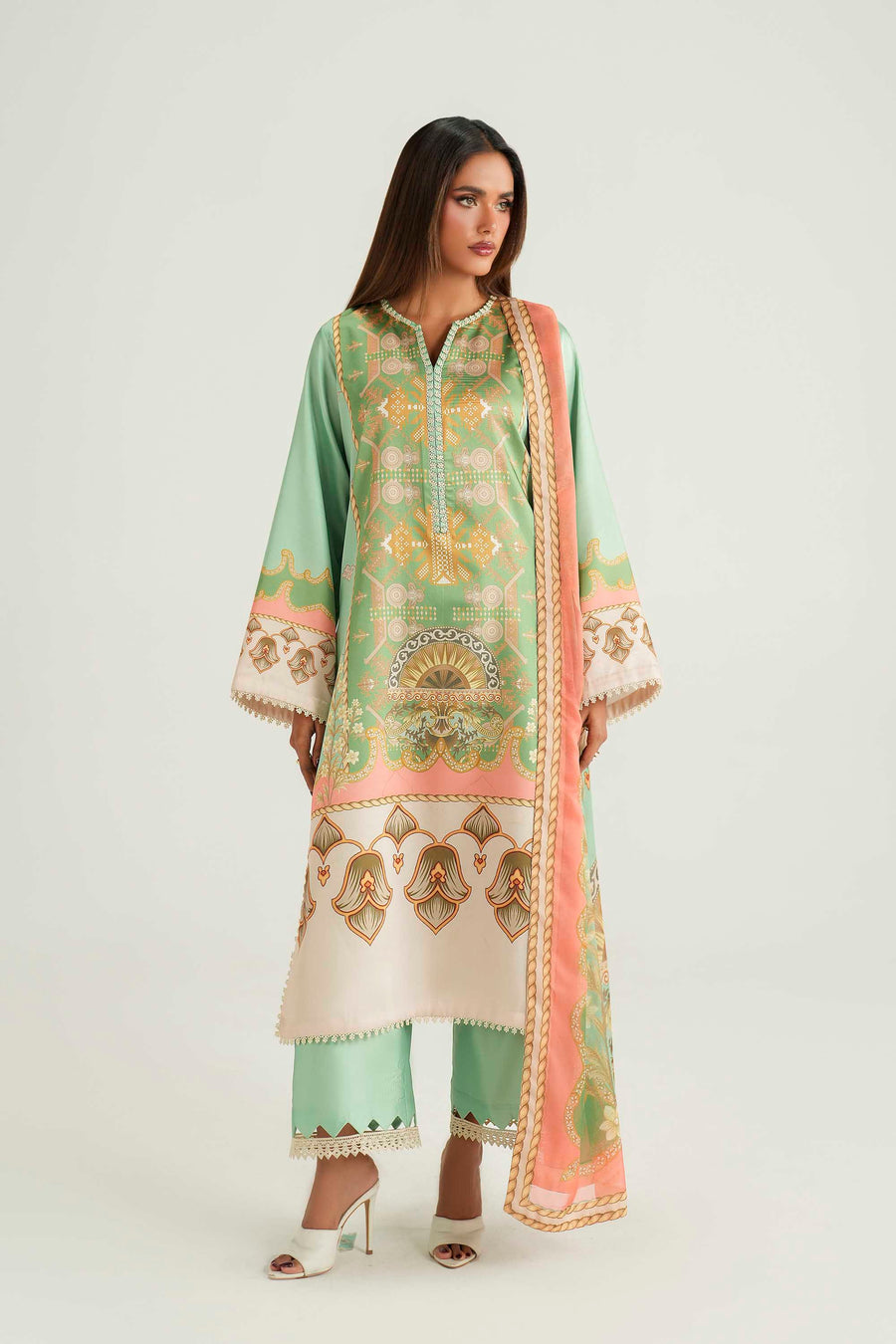Akbar Aslam | Silk Pret | Zinnia - Luxury Dress - available at Maria Faisal in UK and USA.