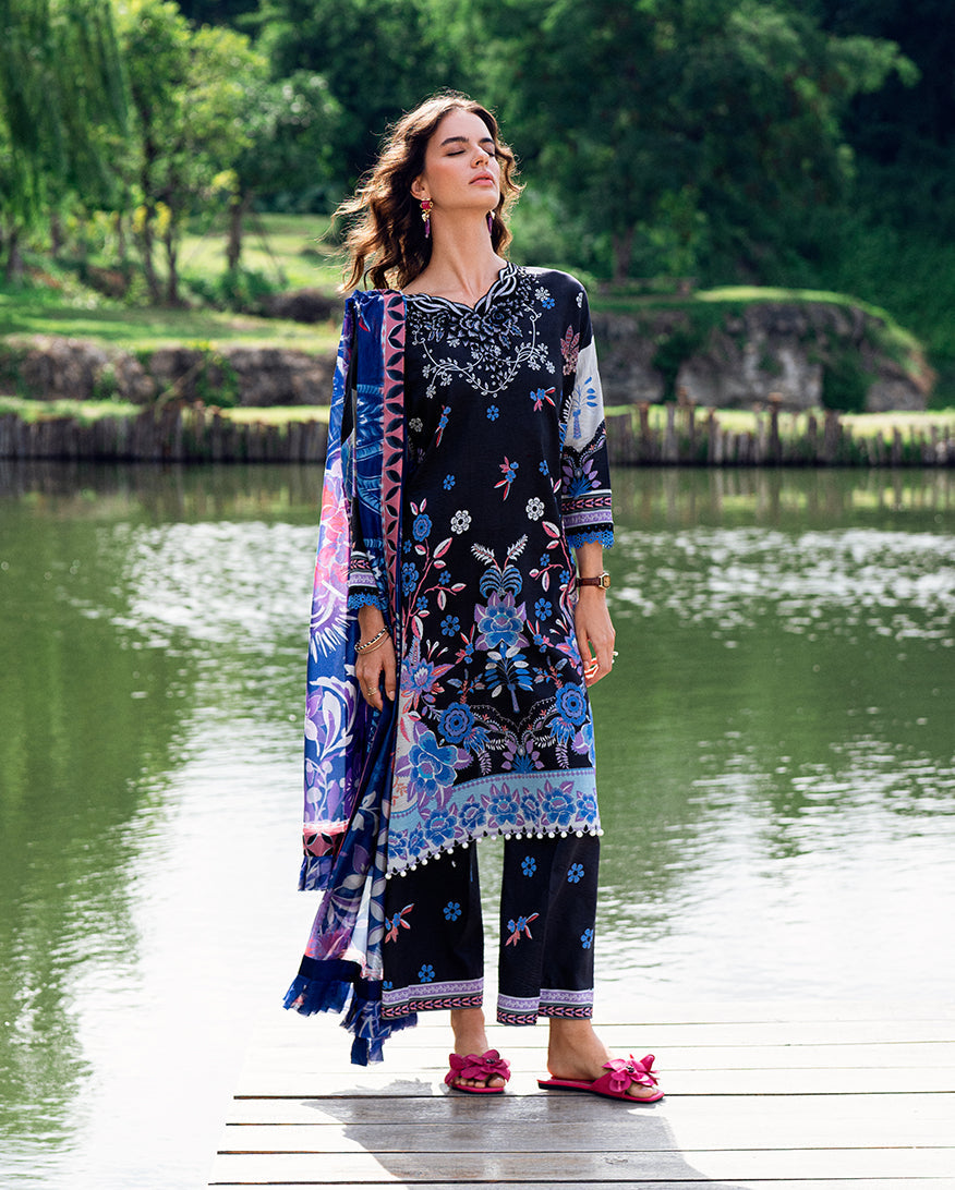 Roheenaz | Garden Veal Printed Lawn 25 |BlackBerry Frost - Ladies Clothes 