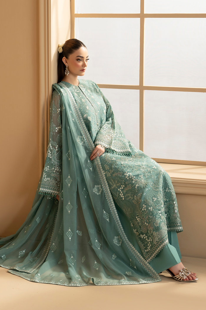Lavish Premium | Purkashish Formals | Aqua Mist - Formal Dress - available at Maria Faisal in UK and USA.
