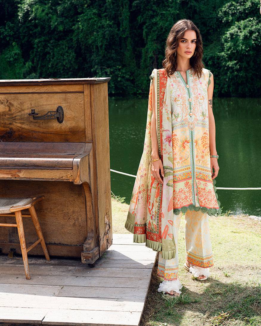 Roheenaz | Garden Veal Printed Lawn 25 | Gold Riddle by Maria Faisal - Registered Vendor of : Roheenaz - type : Ladies Clothes - 100% original wedding dresses