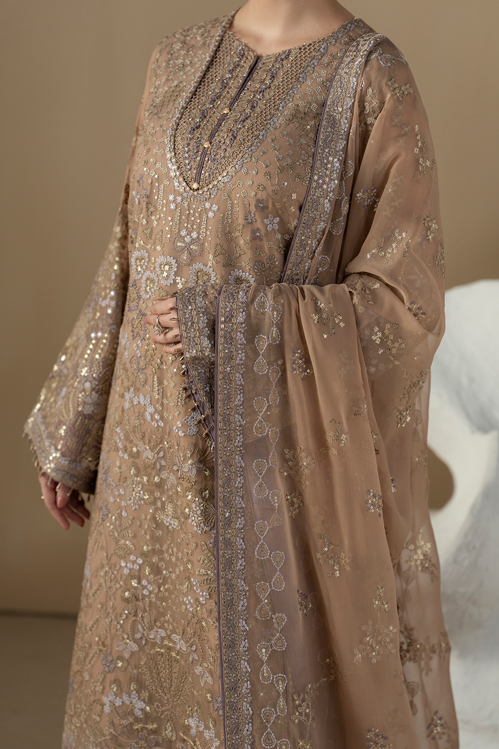 Lavish Premium | Purkashish Formals | Mauve Taupe - Formal Dress - available at Maria Faisal in UK and USA.