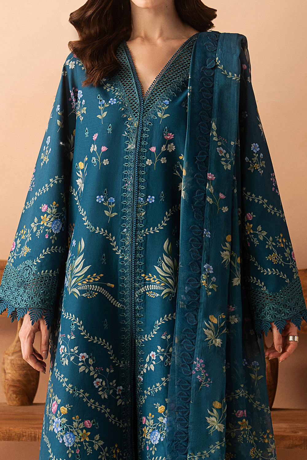 Afrozeh | The Haze 26 | Luem Teal - Luxury Dress - available at Maria Faisal in UK and USA.