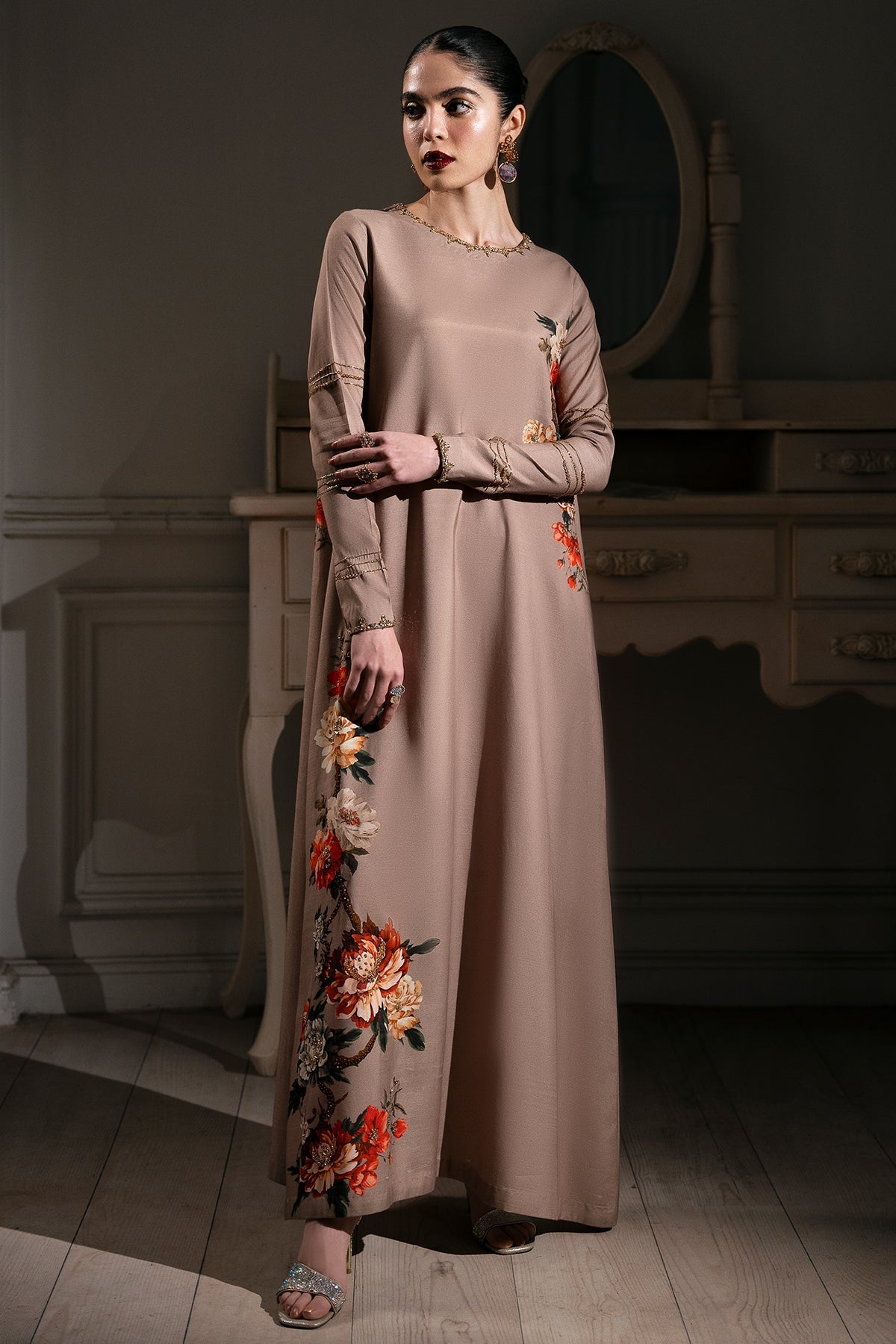 Mina Kashif | Emilie Formals | Koya (Beige) - Formal Dress - available at Maria Faisal in UK and USA.