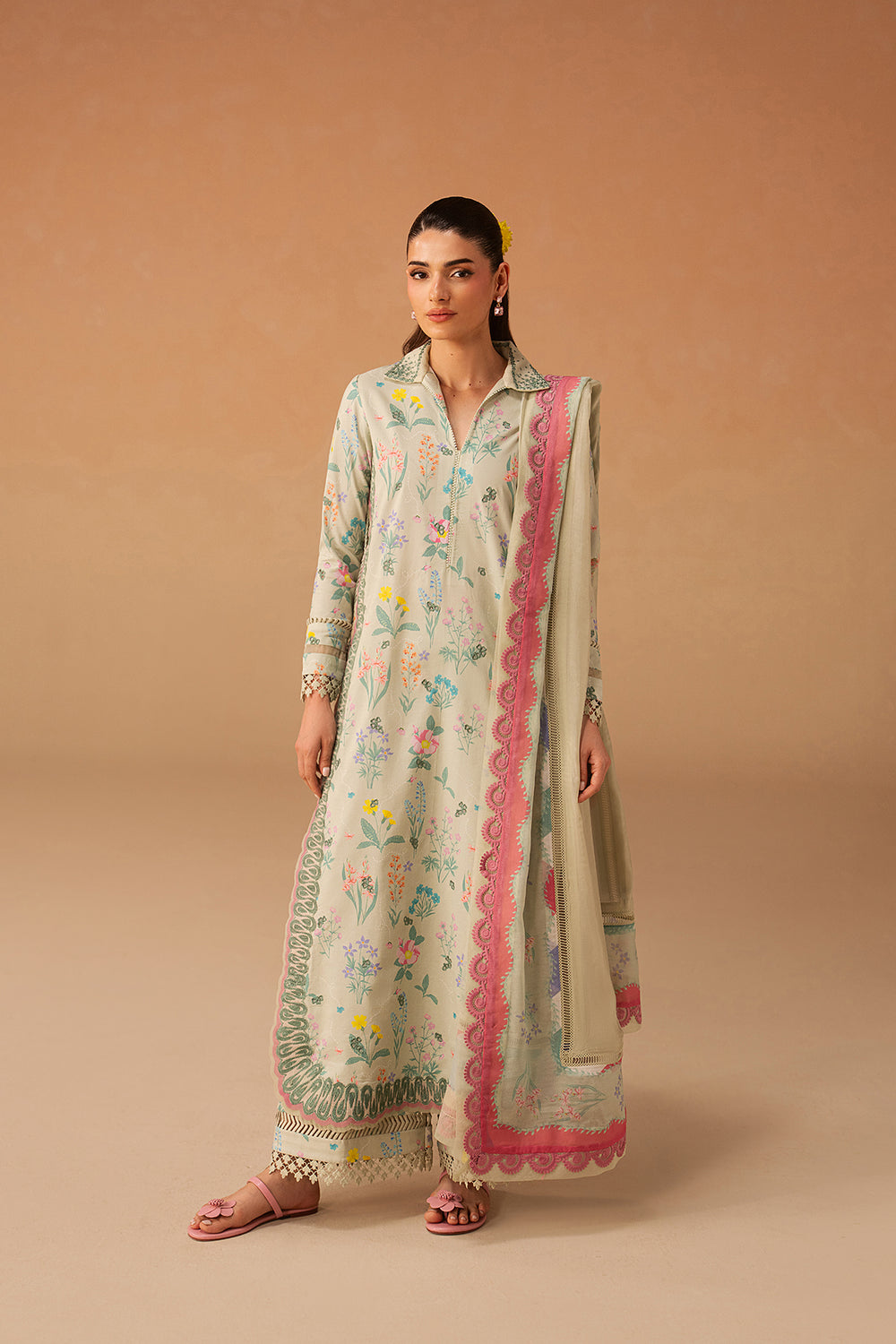 Afrozeh | The Haze 26 | Sunlaced Green - Luxury Dress - available at Maria Faisal in UK and USA.