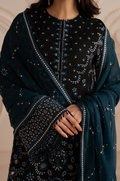 Lavish Premium | Izhare Muhabbat | Black Noir - Formal Dress - available at Maria Faisal in UK and USA.