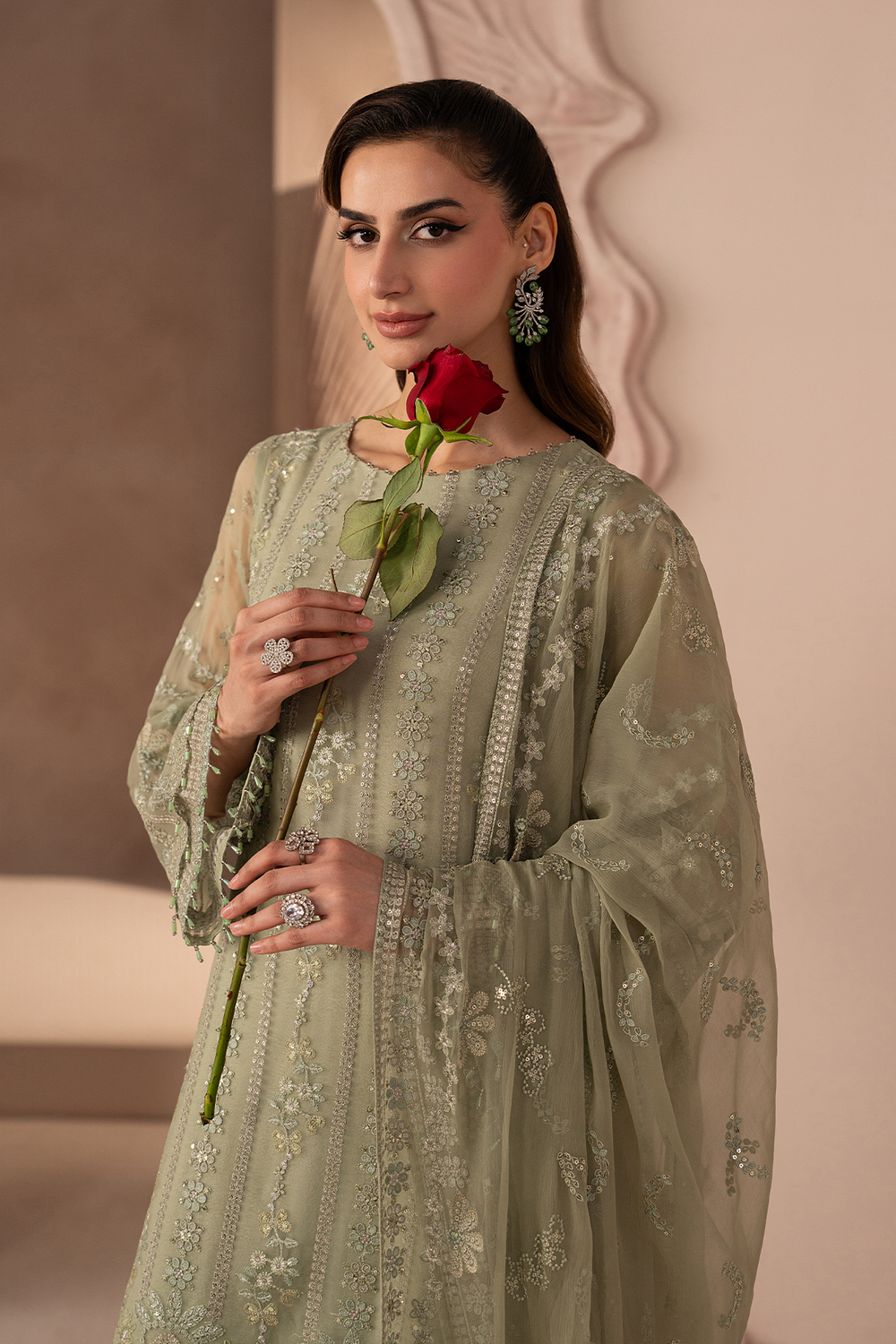 Lavish Premium | Izhare Muhabbat | Green Petal - Formal Dress - available at Maria Faisal in UK and USA.