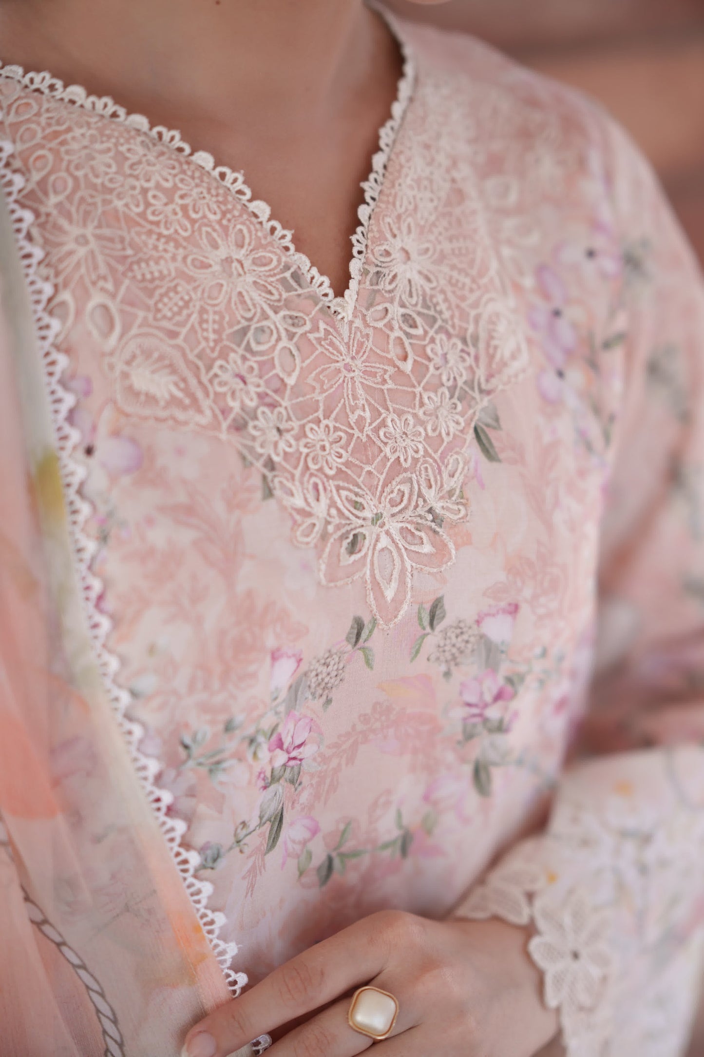 Neeshay | Summer Lines | PEACHLINE - Luxury Dress - available at Maria Faisal in UK and USA.
