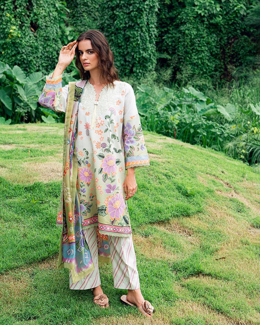 Roheenaz | Garden Veal Printed Lawn 25 | Melon Muse by Maria Faisal - Registered Vendor of : Roheenaz - type : Ladies Clothes - 100% original wedding dresses