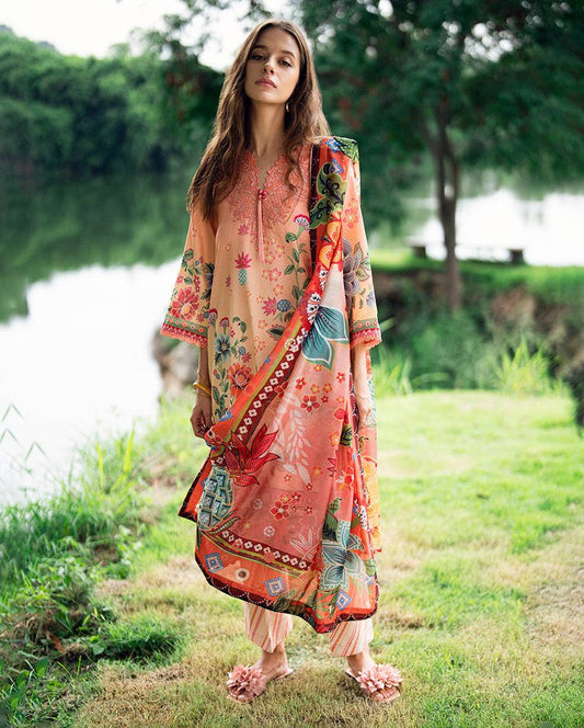 Roheenaz | Garden Veal Printed Lawn 25 | Petal Glaze by Maria Faisal - Registered Vendor of : Roheenaz - type : Ladies Clothes - 100% original wedding dresses