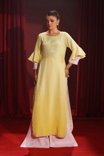 Fozia Khalid | Ombre Luxe | Sunset - Luxury Dress - available at Maria Faisal in UK and USA.
