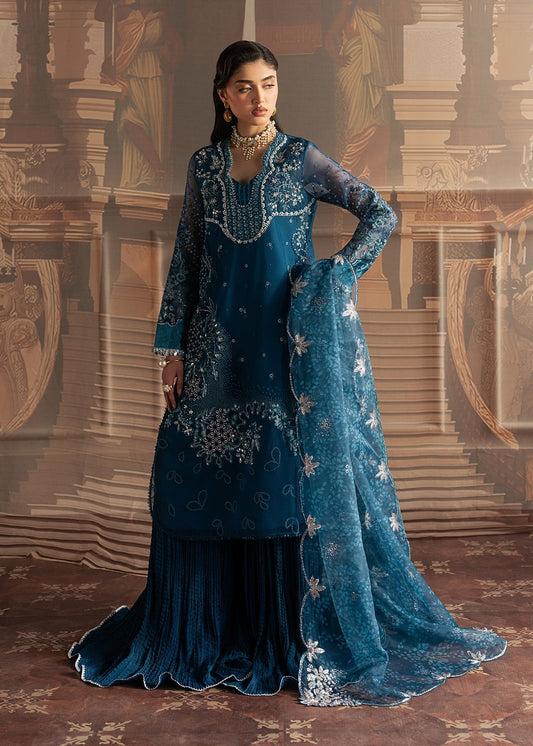 Sadaf Fawad Khan | Roya Lumiere | Marine Elan - Formal Dress - available at Maria Faisal in UK and USA.