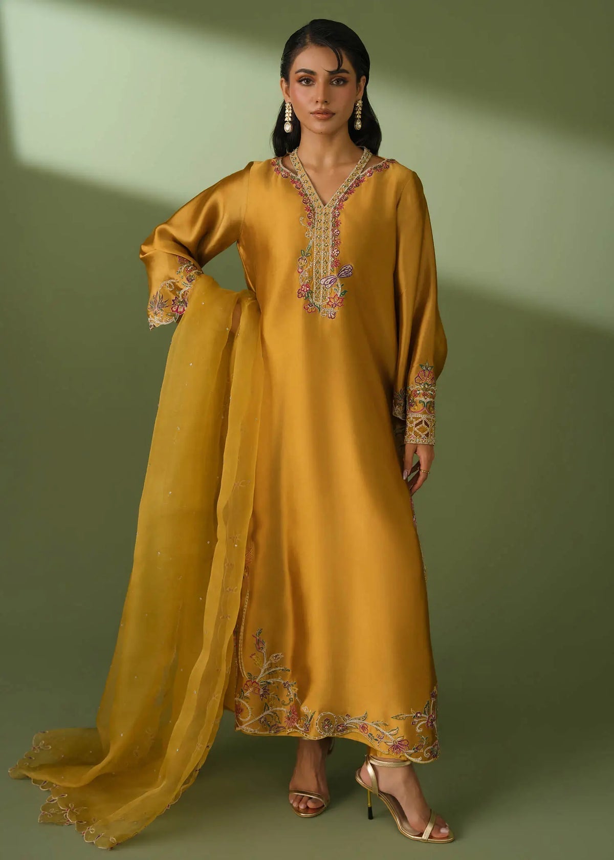 Jeem | Celestial Luxe Formals | MOSS MUSTARD - Formal Dress - available at Maria Faisal in UK and USA.