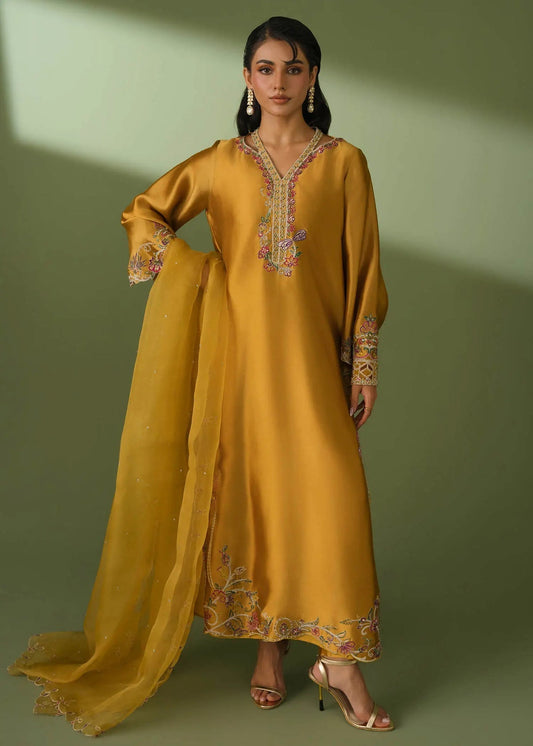 Jeem | Celestial Luxe Formals | MOSS MUSTARD - Formal Dress - available at Maria Faisal in UK and USA.