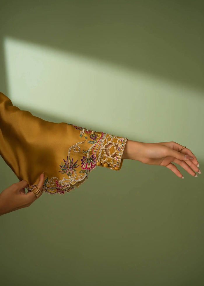 Jeem | Celestial Luxe Formals | MOSS MUSTARD - Formal Dress - available at Maria Faisal in UK and USA.