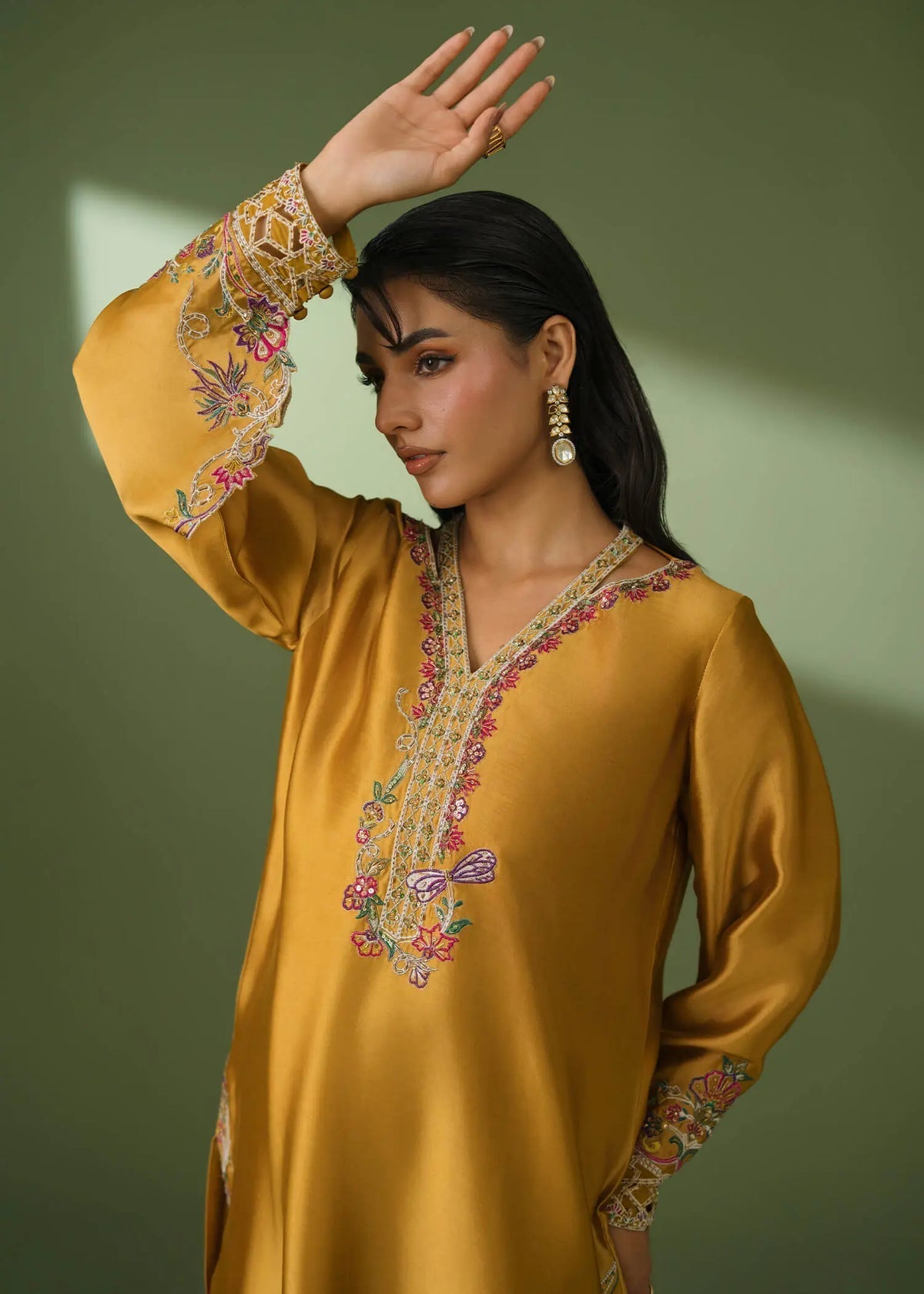 Jeem | Celestial Luxe Formals | MOSS MUSTARD - Formal Dress - available at Maria Faisal in UK and USA.