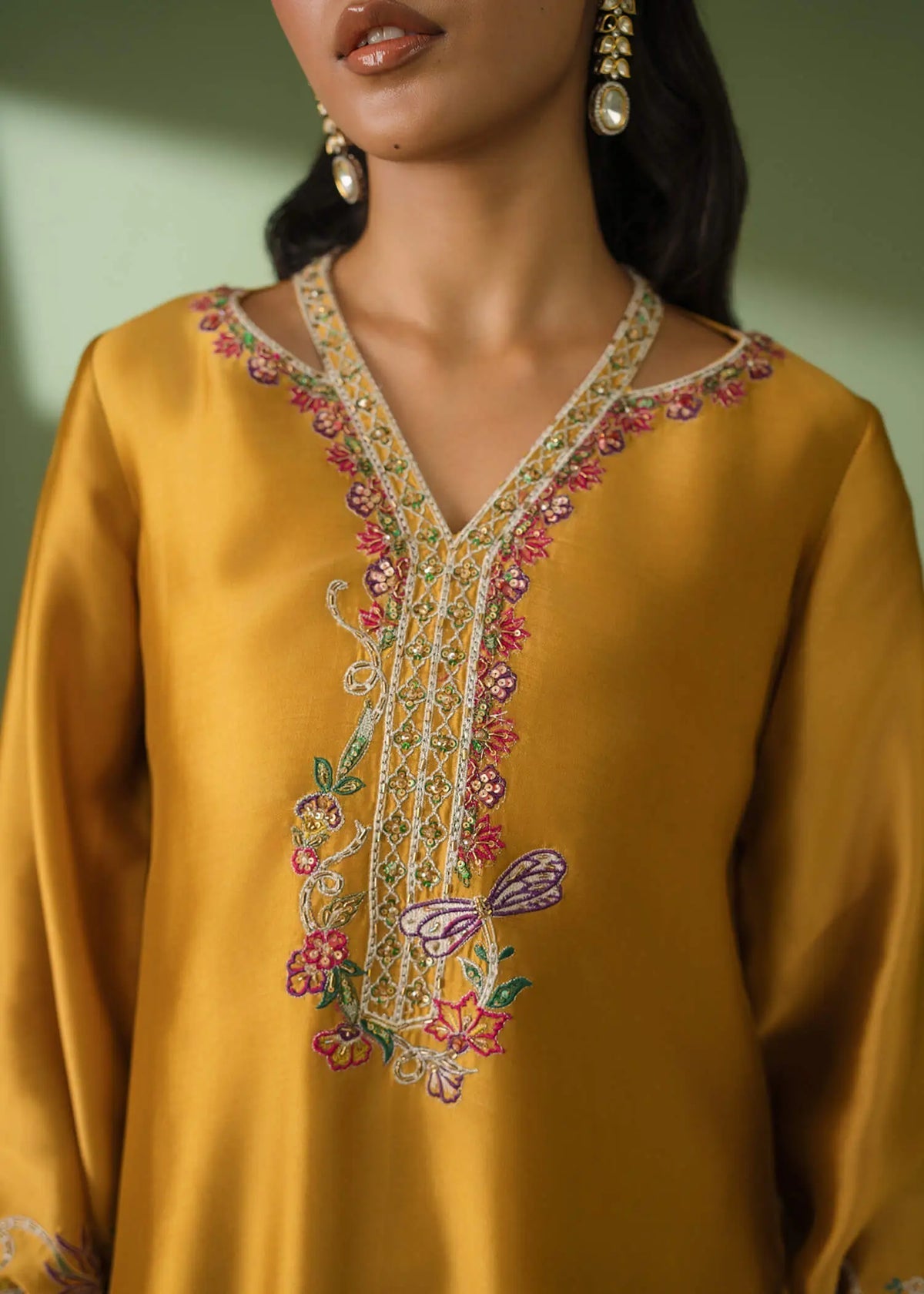 Jeem | Celestial Luxe Formals | MOSS MUSTARD - Formal Dress - available at Maria Faisal in UK and USA.