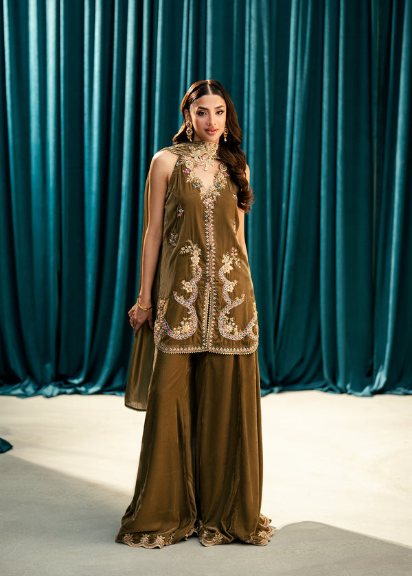 Olive Whisper – authentic Pakistani dress from the Velvet Code collection for women in the UK
