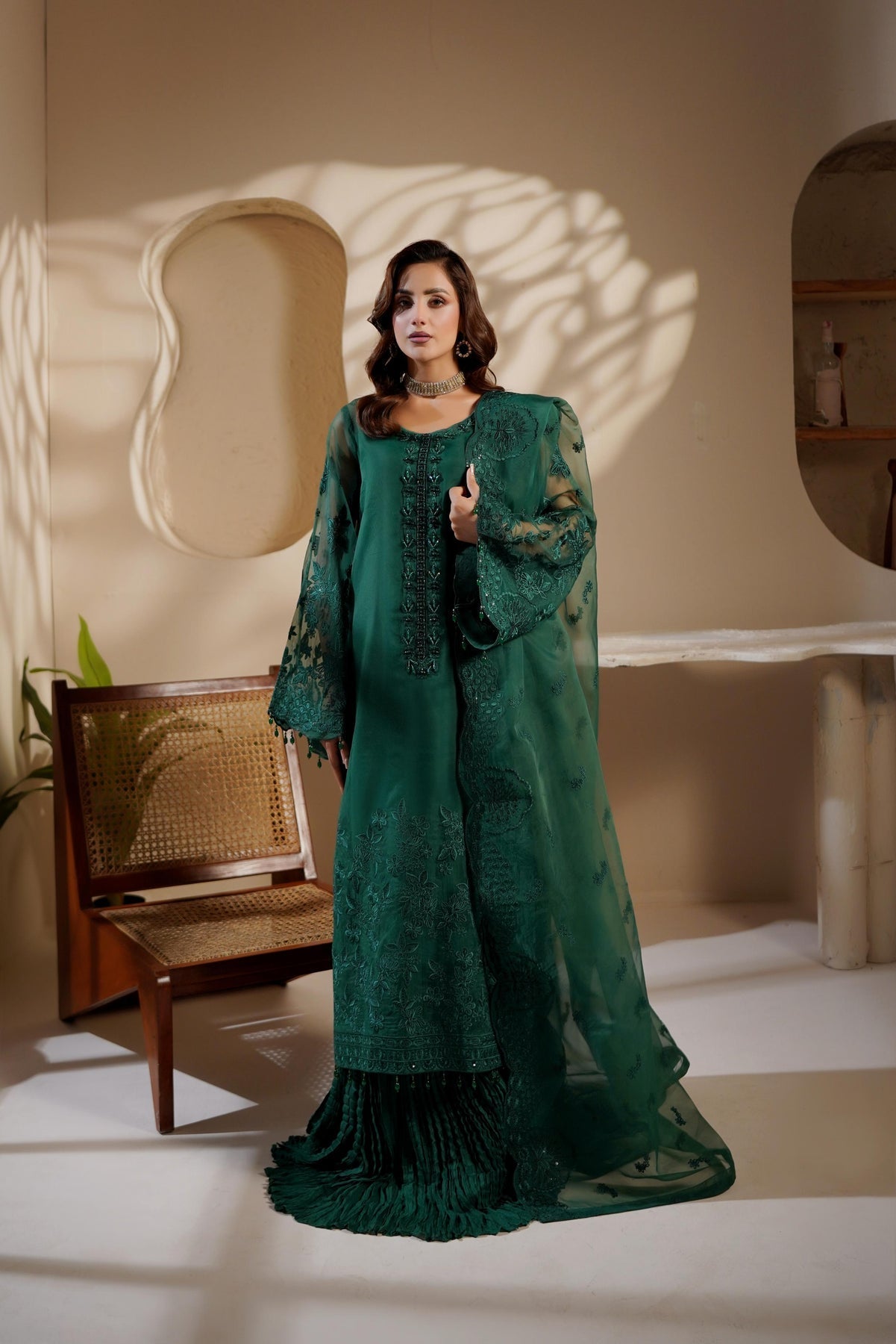Maryams | Noir Luxe | MERSERA-NOR-1403 - Formal Dress - available at Maria Faisal in UK and USA.