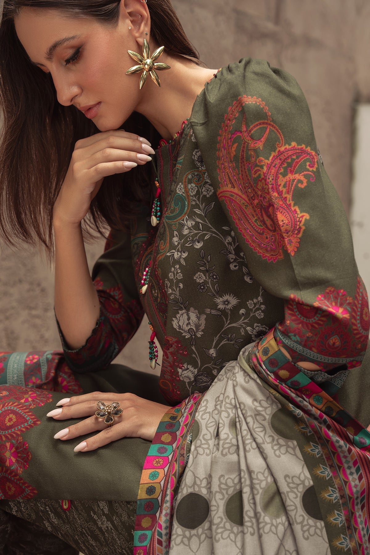 Charizma | C Prints Winter 25 |  3-PC Unstitched Printed Linen Collection CPW5-05 - Ladies Clothes - Maria Faisal
