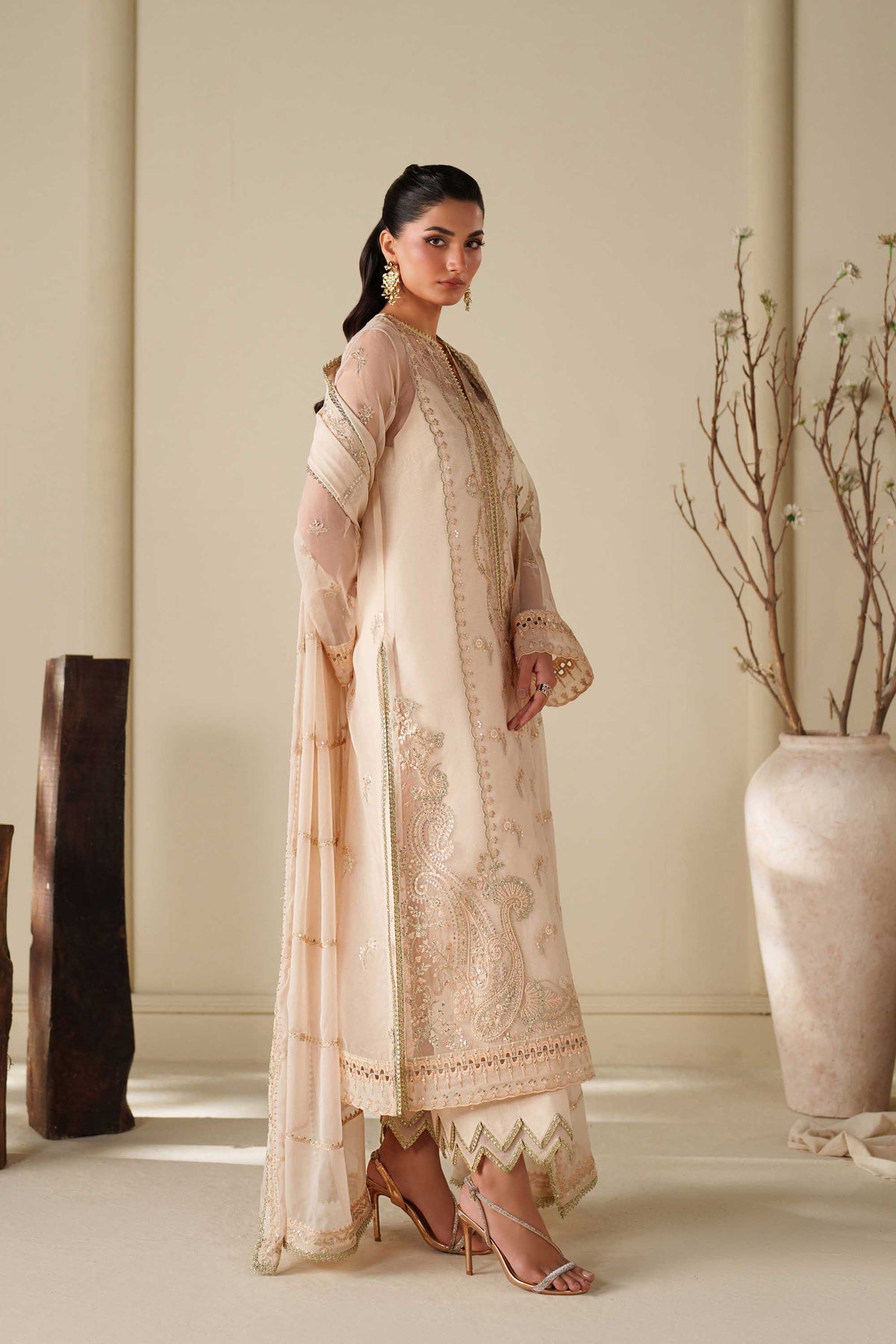 Akbar Aslam | Formal Pret | Taupe - Formal Dress - available at Maria Faisal in UK and USA.