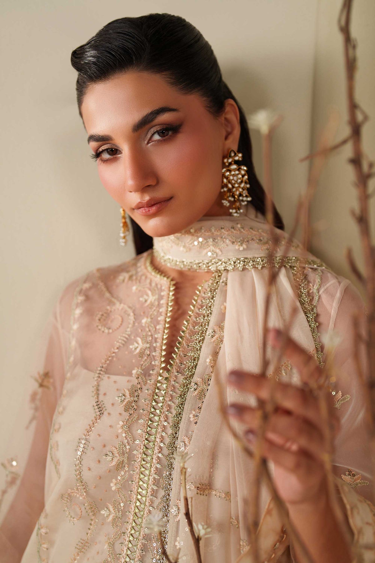 Akbar Aslam | Formal Pret | Taupe - Formal Dress - available at Maria Faisal in UK and USA.