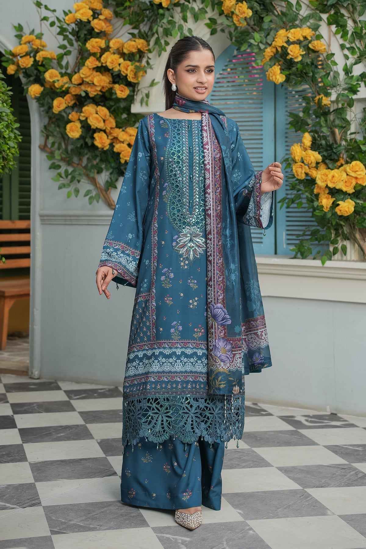 Maryams | Lawn Edit 26 | Crimson - Luxury Dress - available at Maria Faisal in UK and USA.