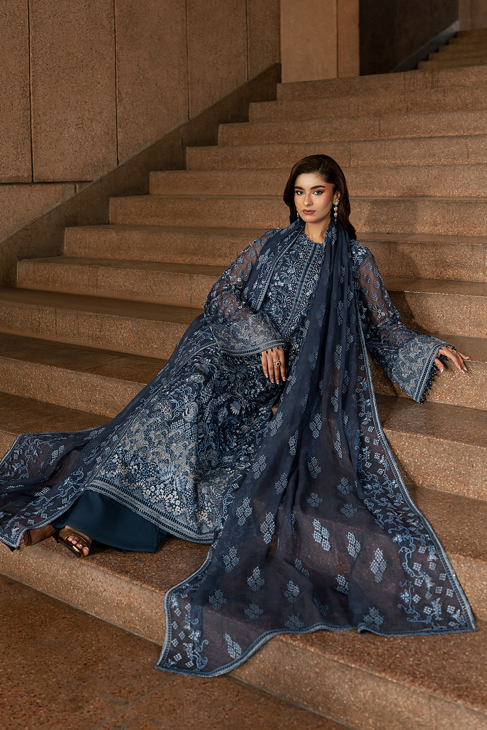 Lavish Premium | Lazawal Formals | Sapphire Veil - Formal Dress - available at Maria Faisal in UK and USA.