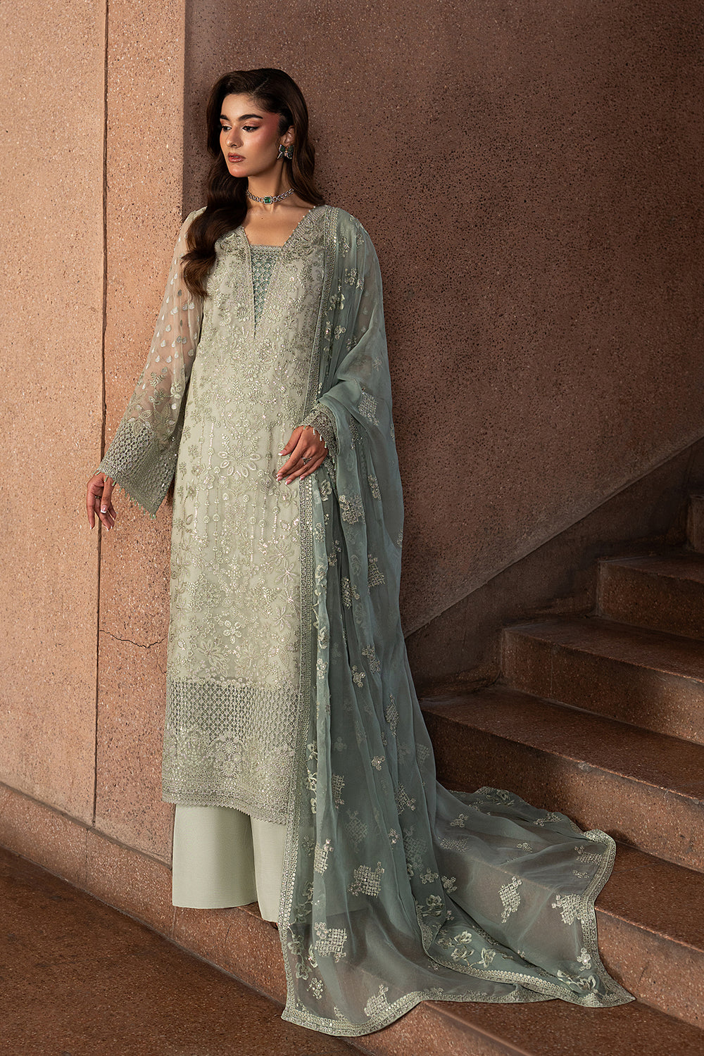 Lavish Premium | Lazawal Formals | PISTACHIO PEARL - Formal Dress - available at Maria Faisal in UK and USA.