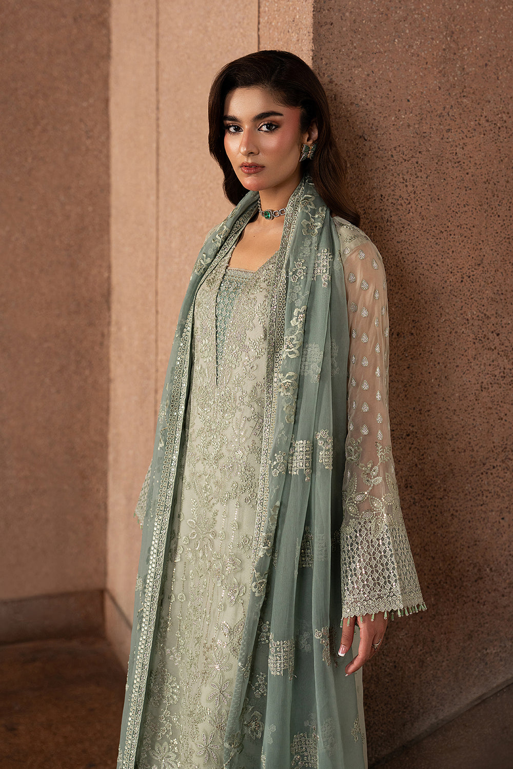 Lavish Premium | Lazawal Formals | PISTACHIO PEARL - Formal Dress - available at Maria Faisal in UK and USA.