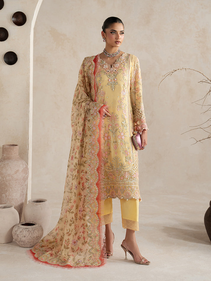 Gulaal | Inaaya Embroidered Chiffon 26 |Roselle - Formal Dress - available at Maria Faisal in UK and USA.