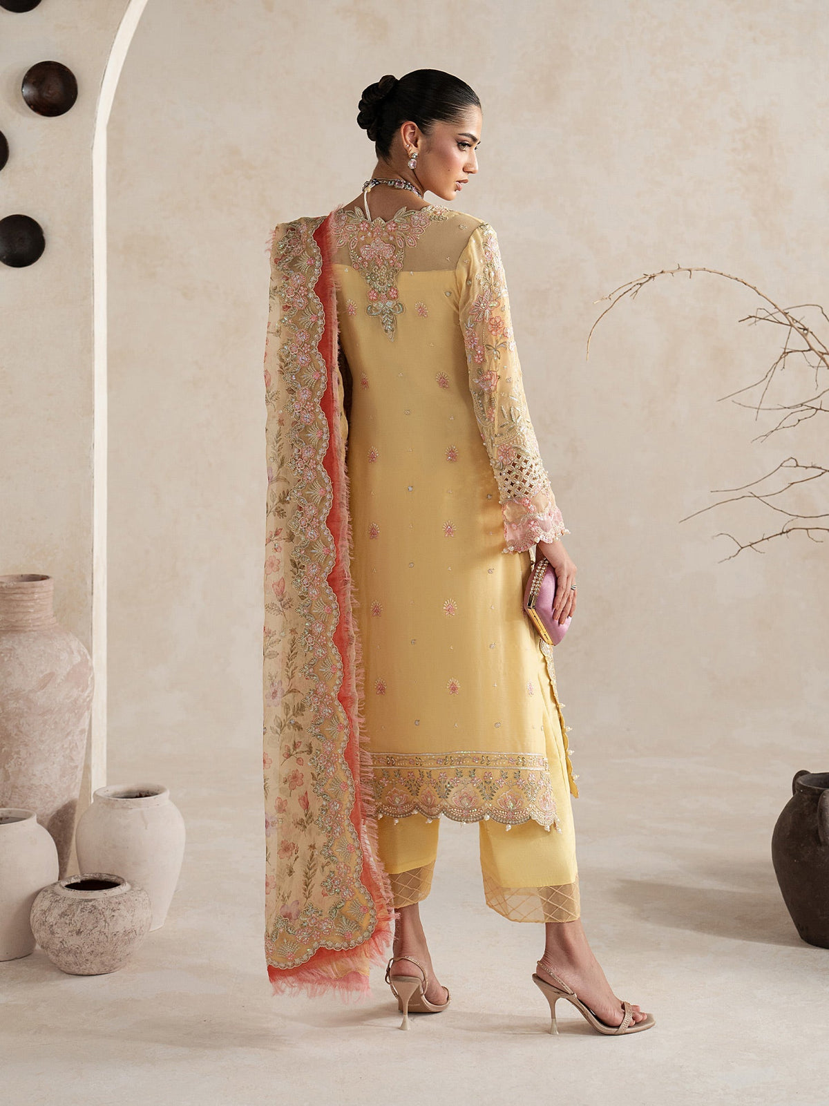 Gulaal | Inaaya Embroidered Chiffon 26 |Roselle - Formal Dress - available at Maria Faisal in UK and USA.