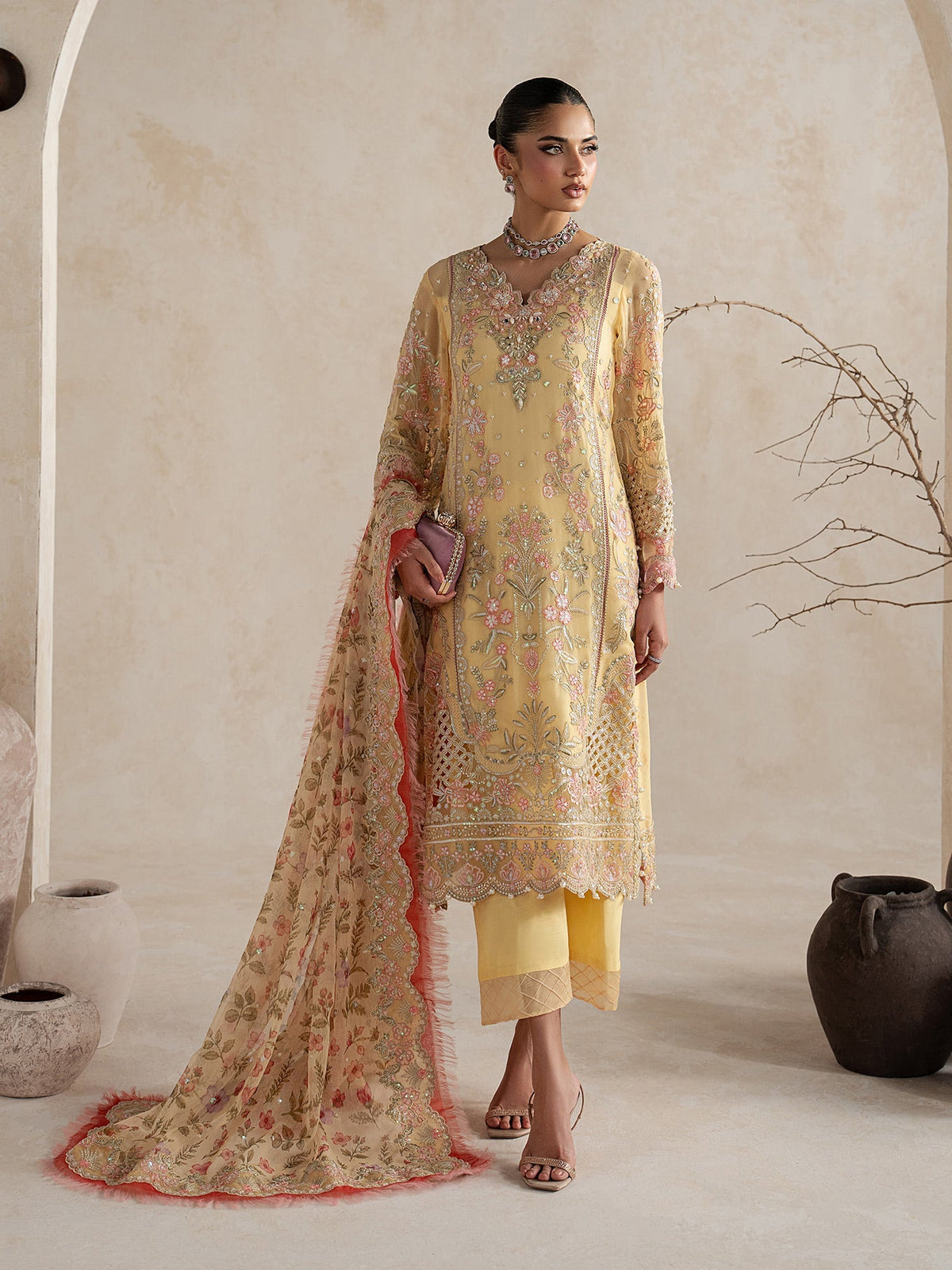 Gulaal | Inaaya Embroidered Chiffon 26 |Roselle - Formal Dress - available at Maria Faisal in UK and USA.