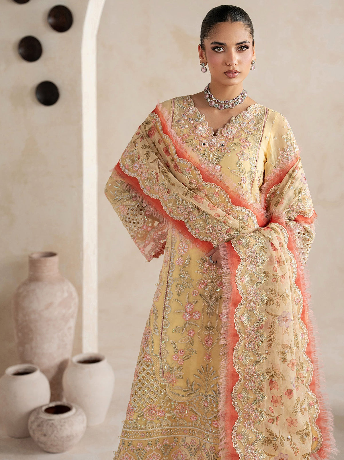 Gulaal | Inaaya Embroidered Chiffon 26 |Roselle - Formal Dress - available at Maria Faisal in UK and USA.