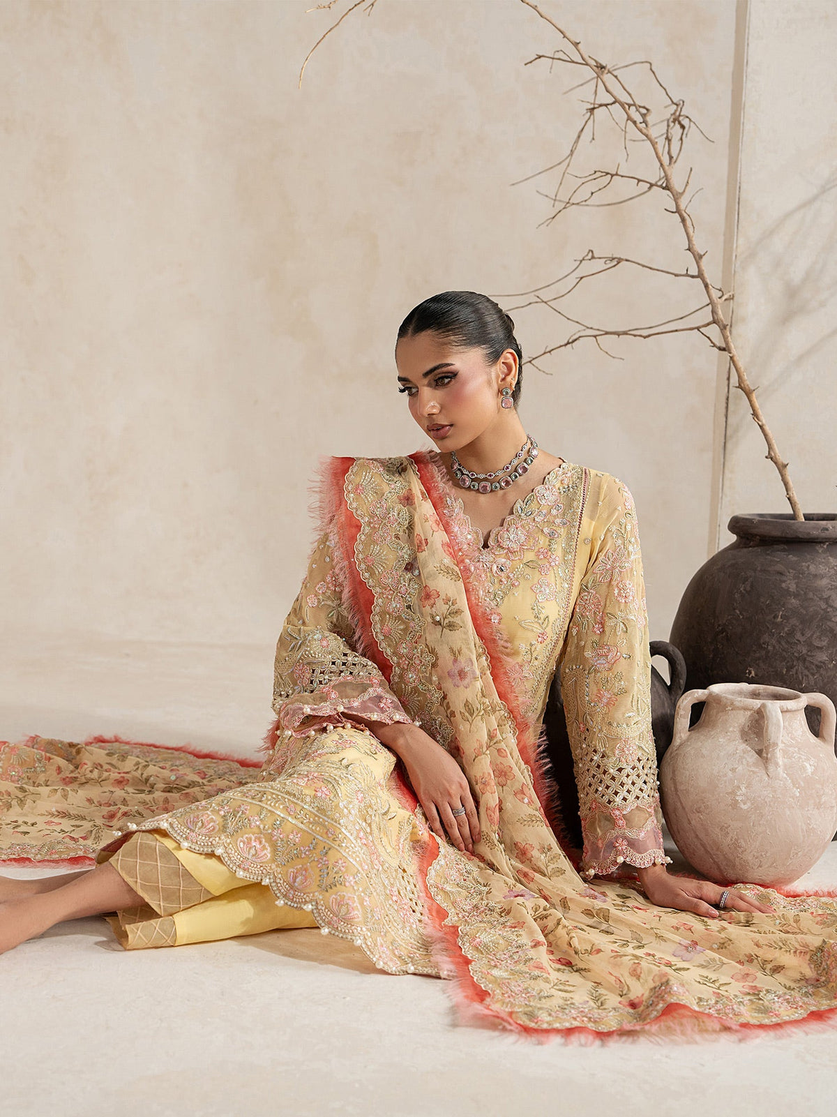 Gulaal | Inaaya Embroidered Chiffon 26 |Roselle - Formal Dress - available at Maria Faisal in UK and USA.