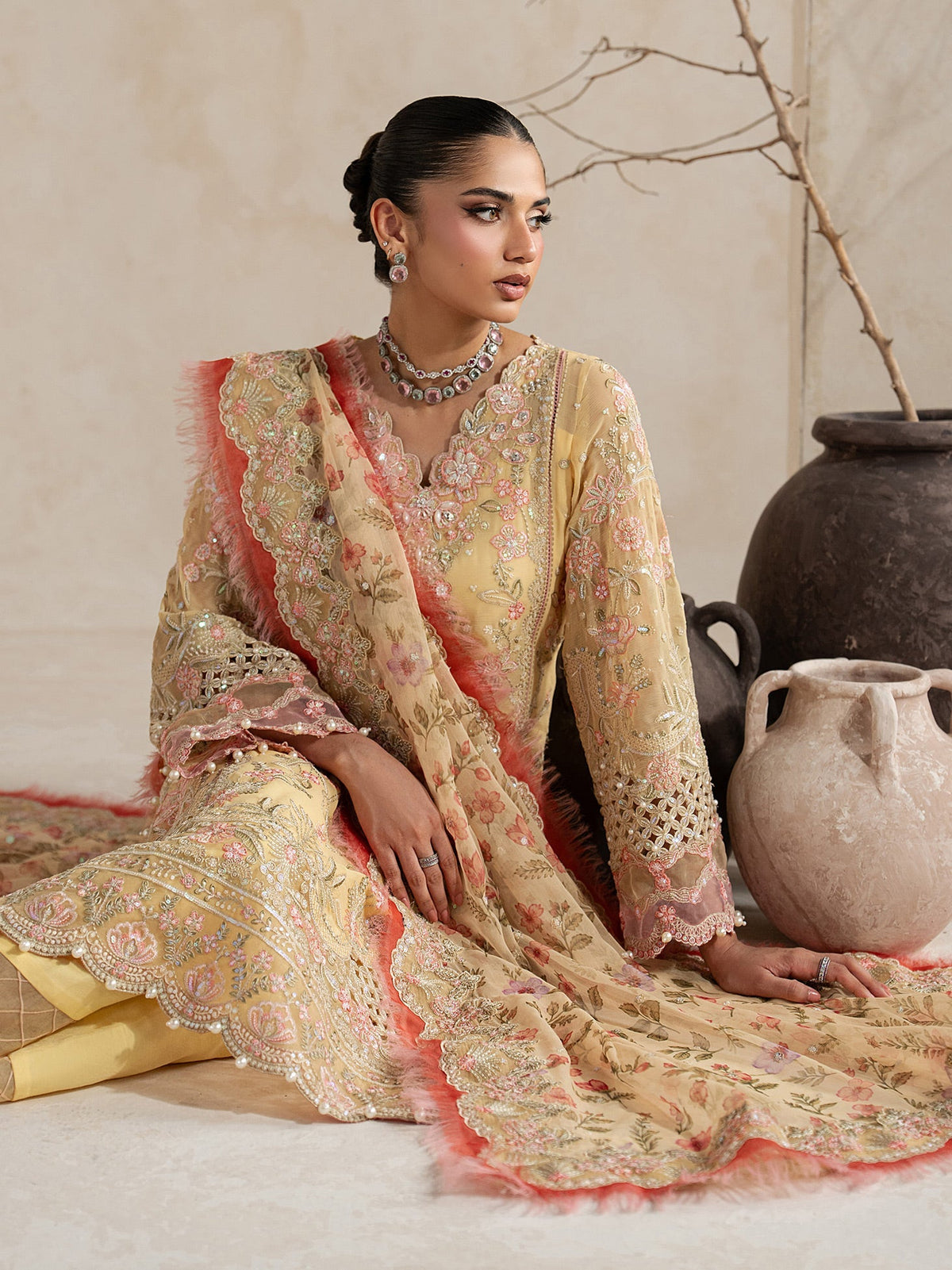 Gulaal | Inaaya Embroidered Chiffon 26 |Roselle - Formal Dress - available at Maria Faisal in UK and USA.