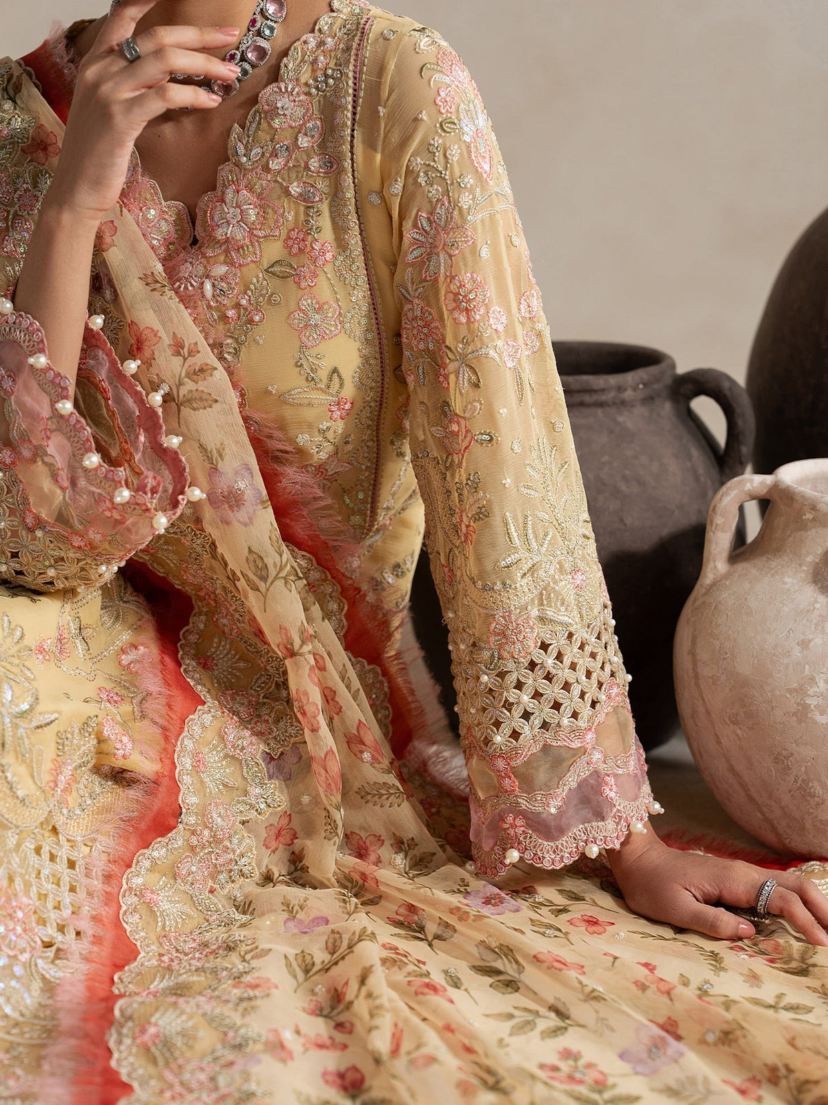 Gulaal | Inaaya Embroidered Chiffon 26 |Roselle - Formal Dress - available at Maria Faisal in UK and USA.