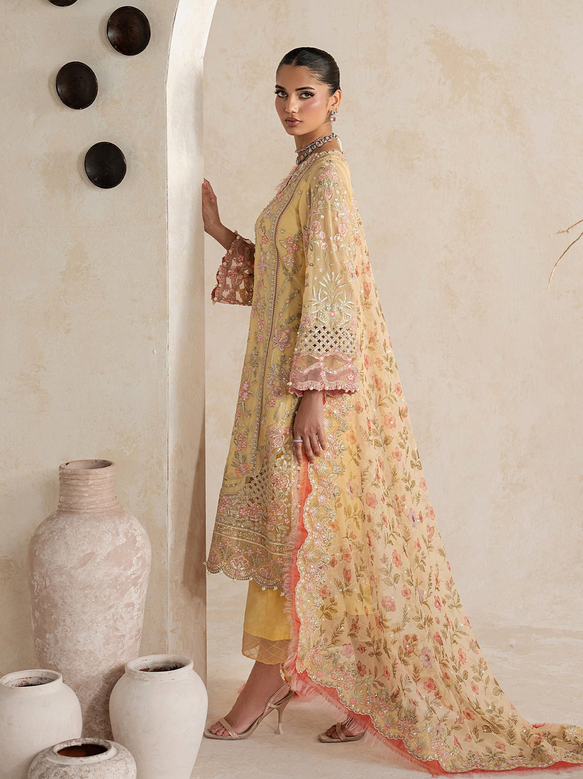 Gulaal | Inaaya Embroidered Chiffon 26 |Roselle - Formal Dress - available at Maria Faisal in UK and USA.