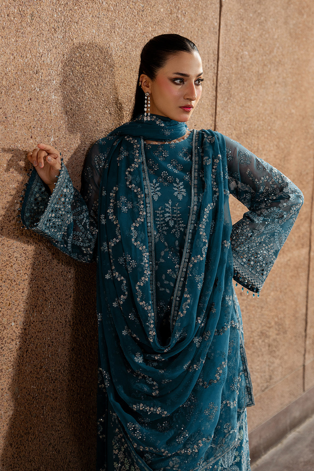 Lavish Premium | Lazawal Formals | Teal Essence - Formal Dress - available at Maria Faisal in UK and USA.