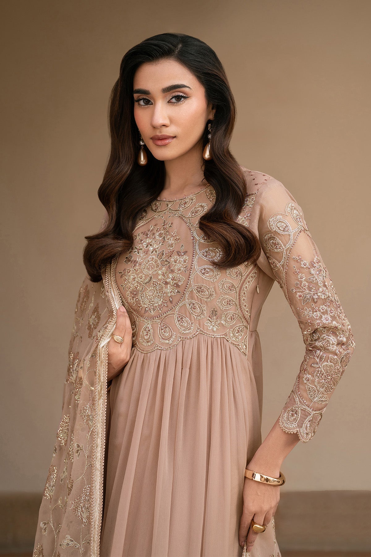 Alizeh | Ready to wear | Beige Dress 3 piece - RTW1027 - Ladies Clothes - Maria Faisal