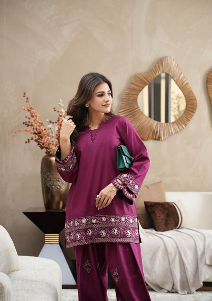 Faiza Faisal | FNF Cords Edit |VIOLET MIST - Casual Dress - available at Maria Faisal in UK and USA.